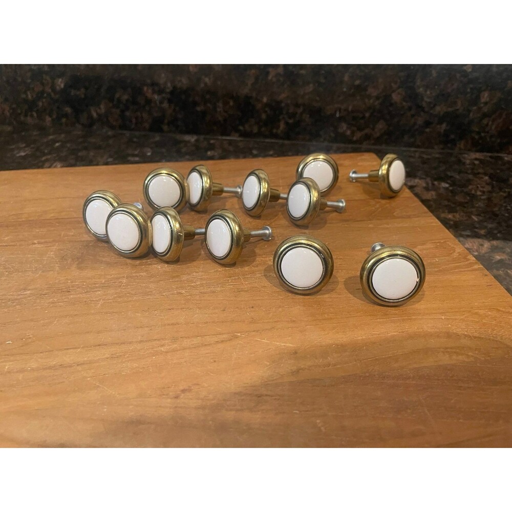 12 Brass /White Ceramic Center  Knobs